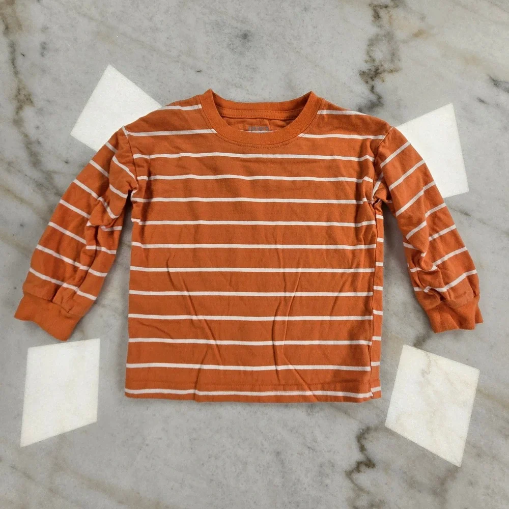 Carter's T-Shirt Toddler 2T Skeleton Orange Striped Halloween Fall Festive